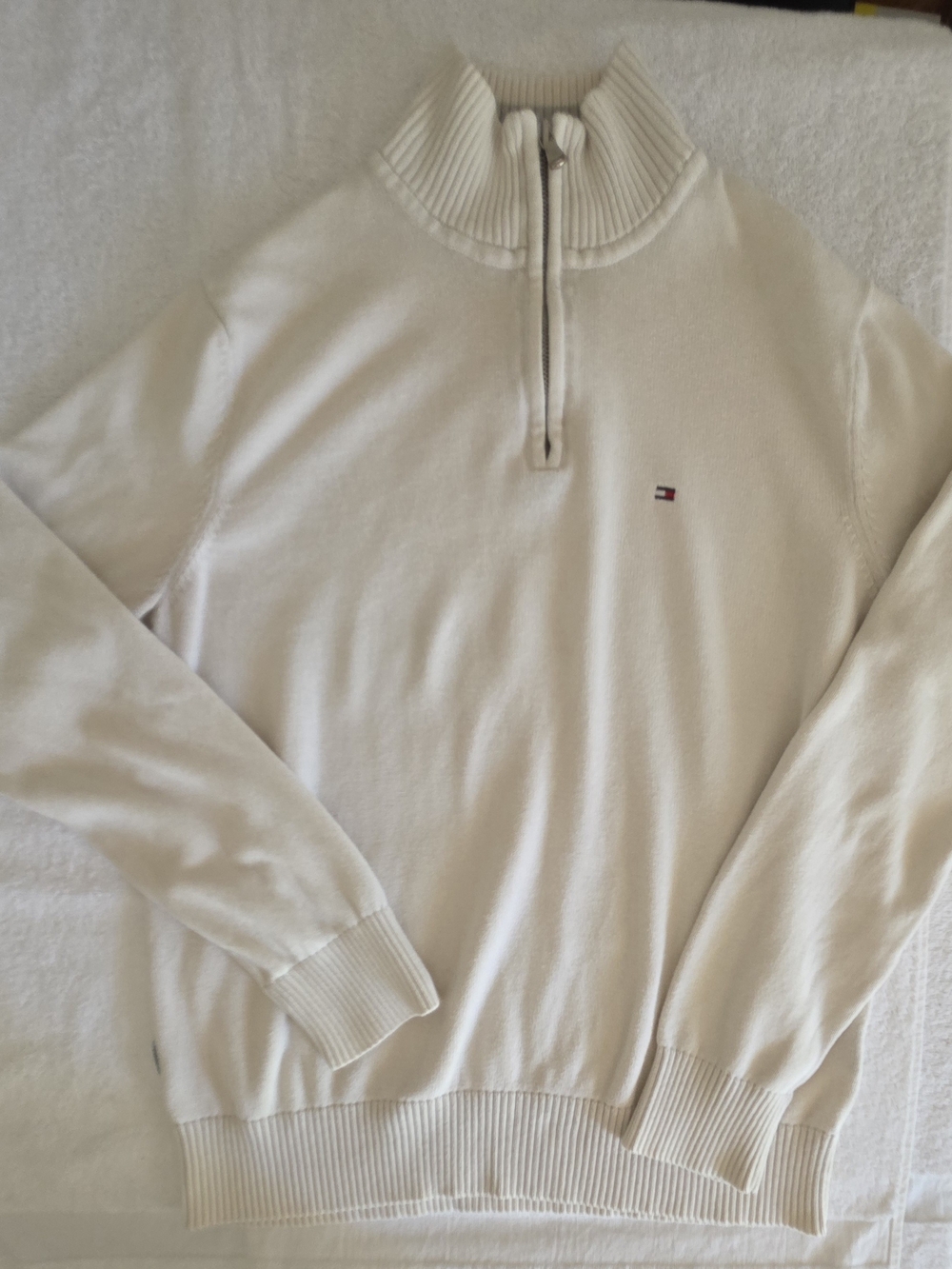 Tommy Hilfiger Men's Quarter-Zip Knit Sweater Cream Size M – Read Description